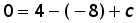 0 = 4 minus (negative 8) + c