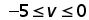 negative 5 less than or equal to v less than or equal to 0