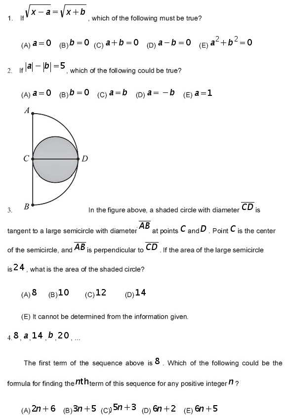 4道SAT数学选择题练习