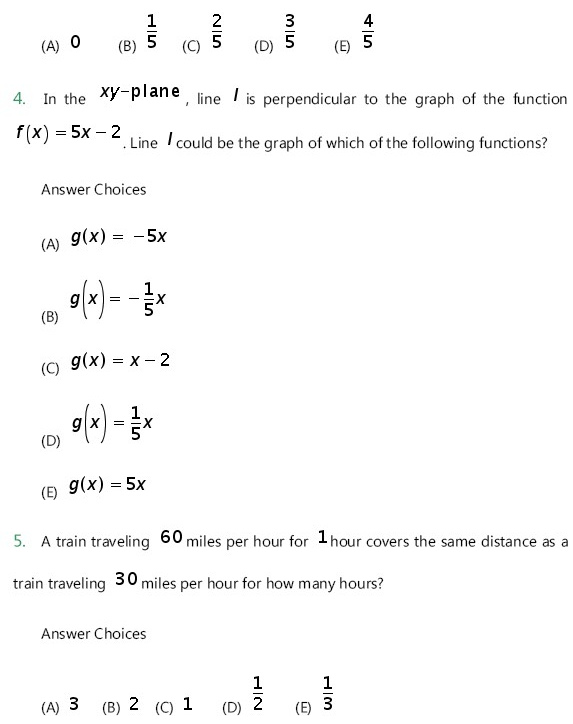 5道SAT数学选择题练习