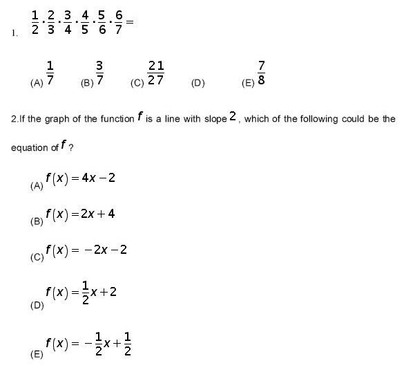 2道SAT数学选择题练习