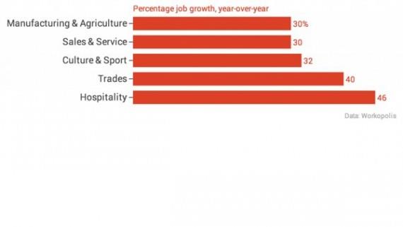 Chart showing the jobs experiencing the highest year-over-year growth