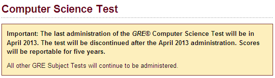2013年4月ETS将取消GRE Computer Science Test